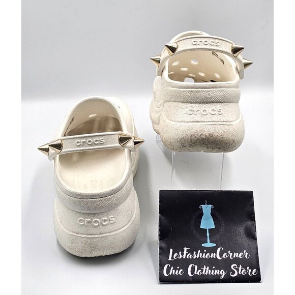 Crocs Women's White Off Bae Glitter Stud Platform Clogs Gold Spikes Sz 9  2360 - Picture 7 of 16